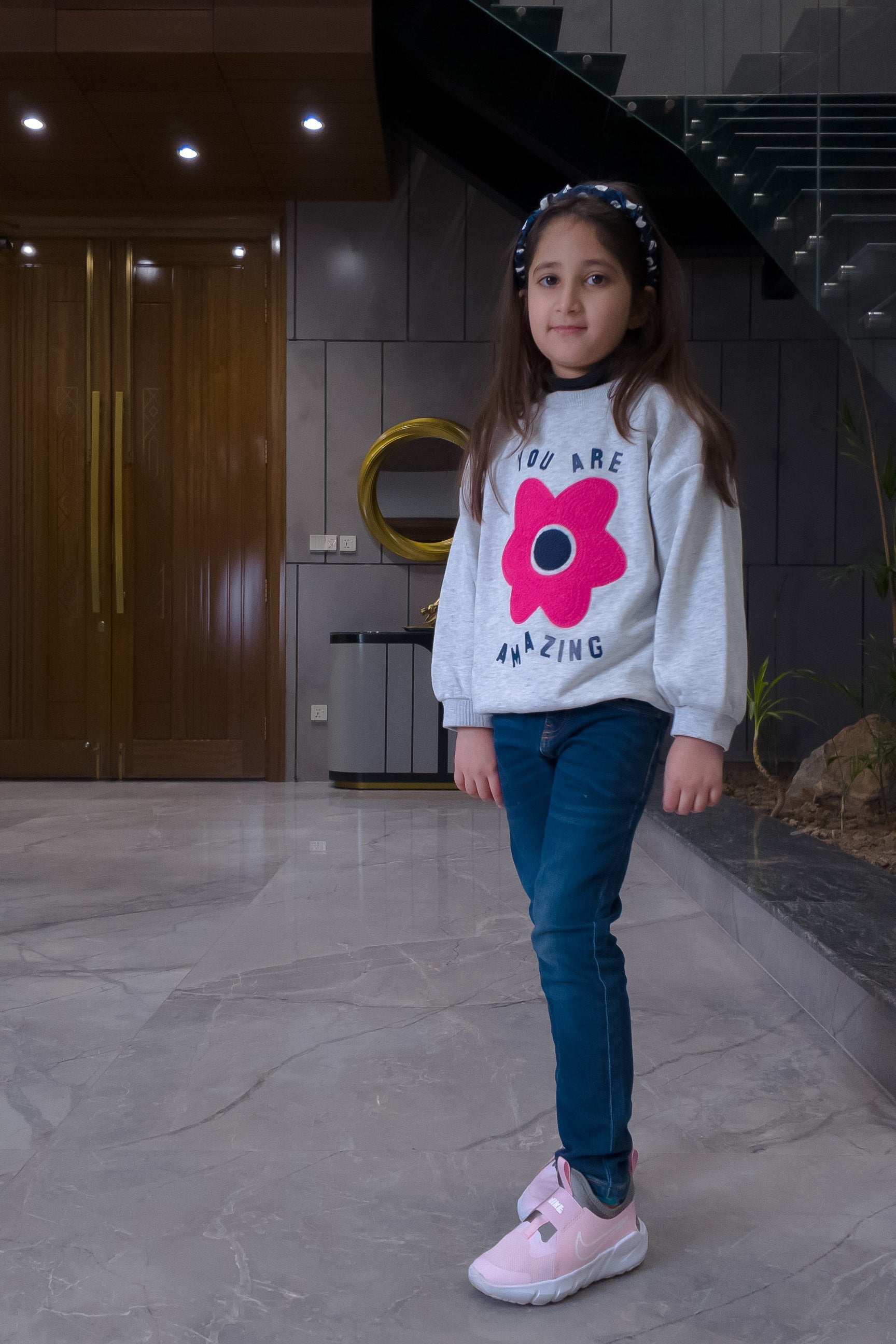 "YOU ARE AMAZING" Girls' Drop Shoulder Sweatshirt – Stylish & Comfortable (Ages 2-14)